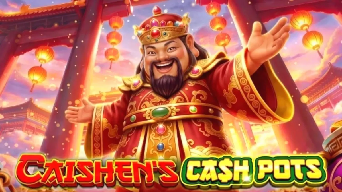 Caishen’s Cash Pots slot machine theme featuring golden symbols and Asian prosperity imagery.