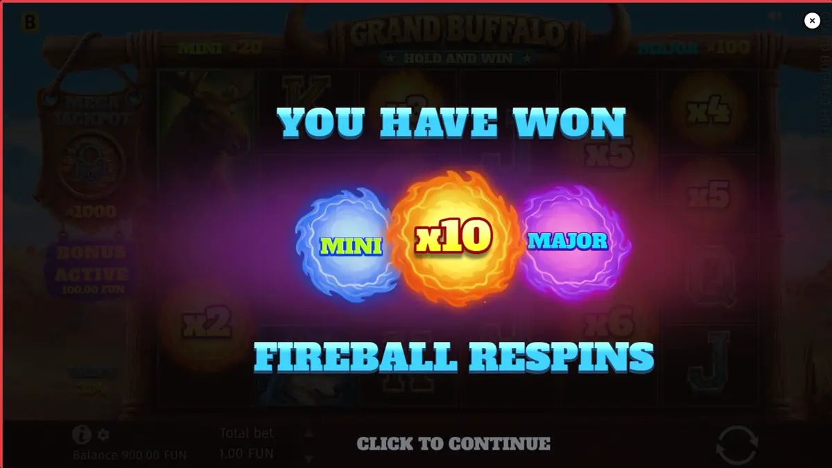 Cenário de deserto e búfalos no slot Grand Buffalo Hold & Win