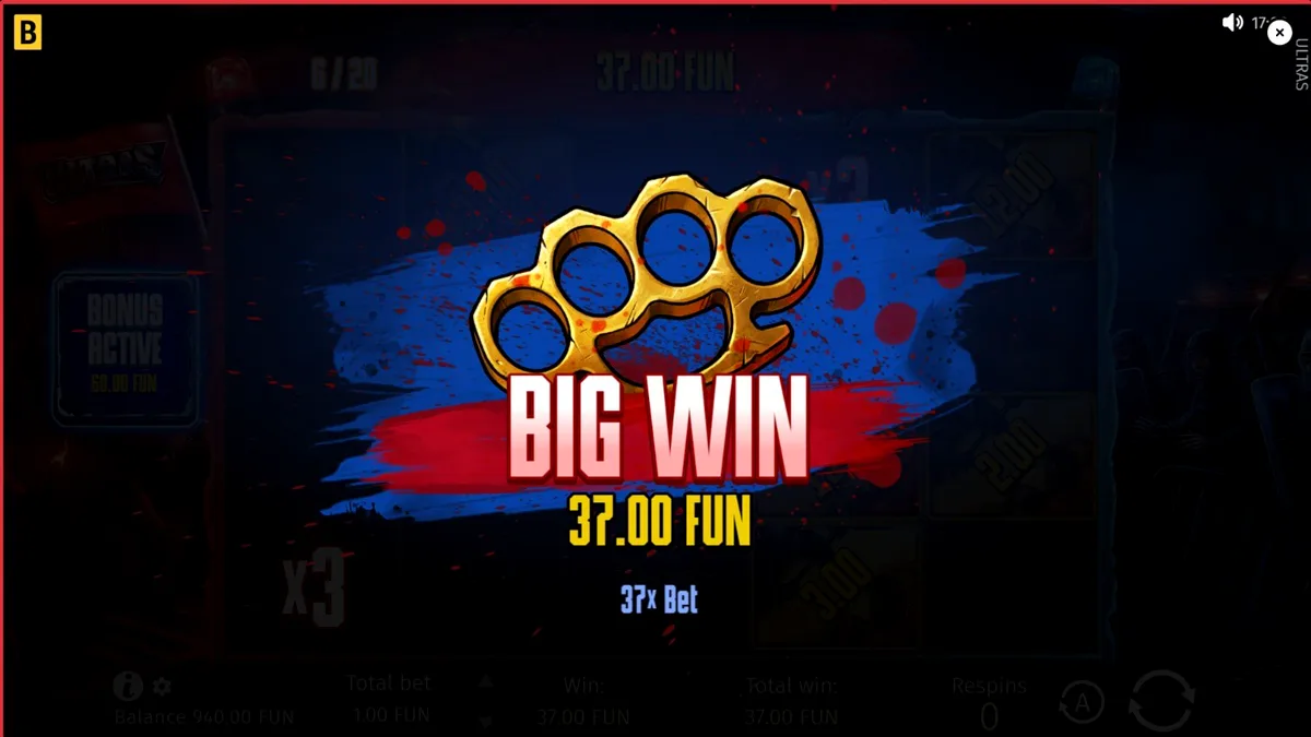 Interface do jogo de slot Ultras com tema de futebol hooligan